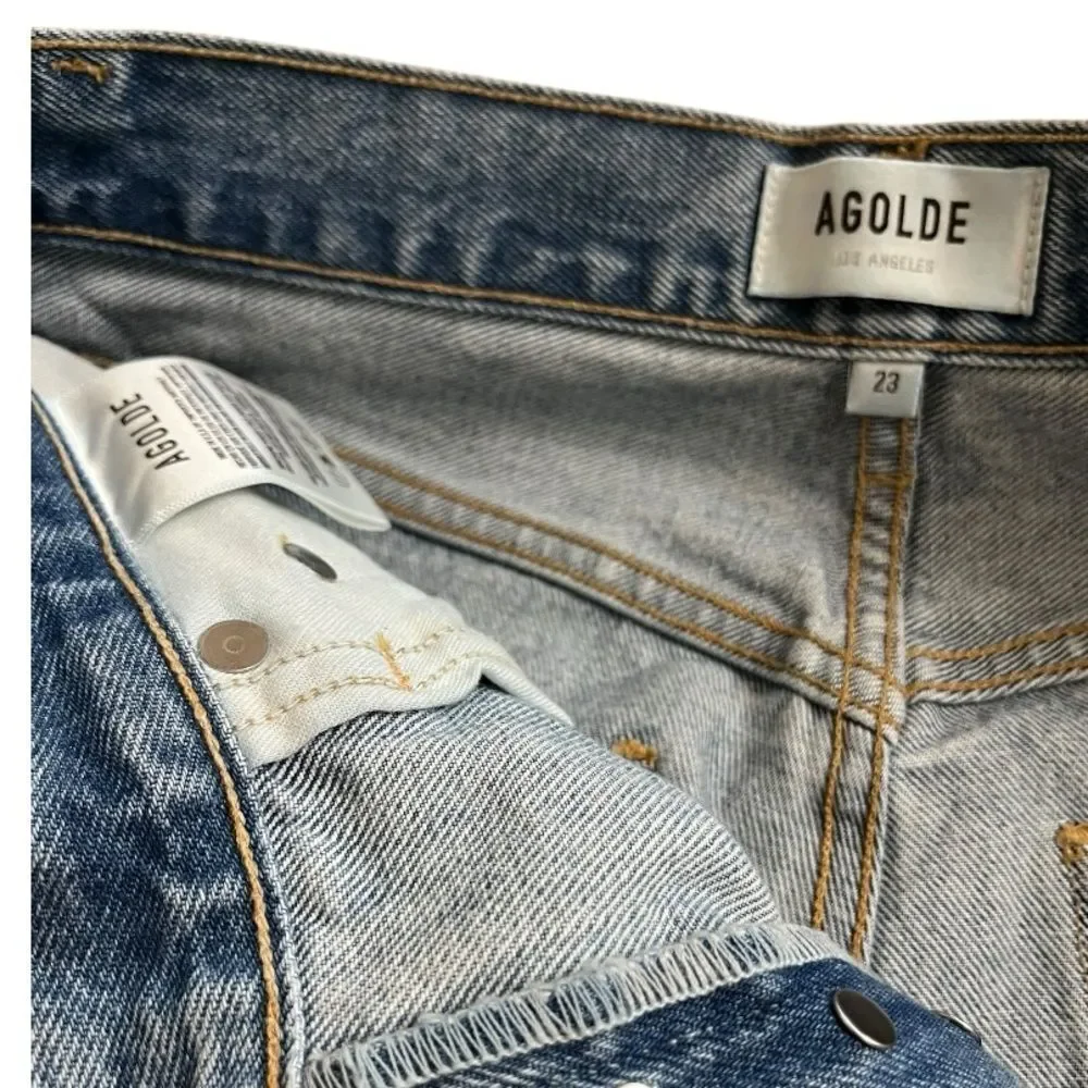 Agolde Classic Blue Denim with Silver Button - Picture 6 of 7